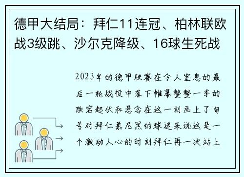 德甲大结局：拜仁11连冠、柏林联欧战3级跳、沙尔克降级、16球生死战