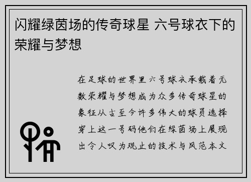 闪耀绿茵场的传奇球星 六号球衣下的荣耀与梦想