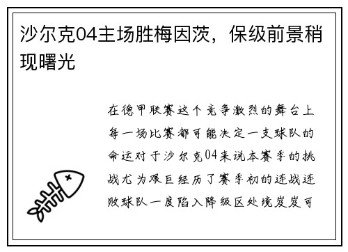 沙尔克04主场胜梅因茨，保级前景稍现曙光