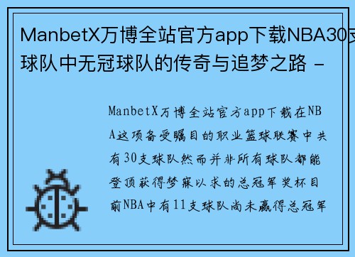 ManbetX万博全站官方app下载NBA30支球队中无冠球队的传奇与追梦之路 - 副本